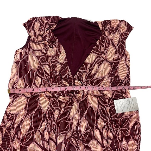 NWOT London Times Woman 14W Burgundy Maroon Orange Navy Leaf Faux Wrap Dress New - Picture 5 of 7
